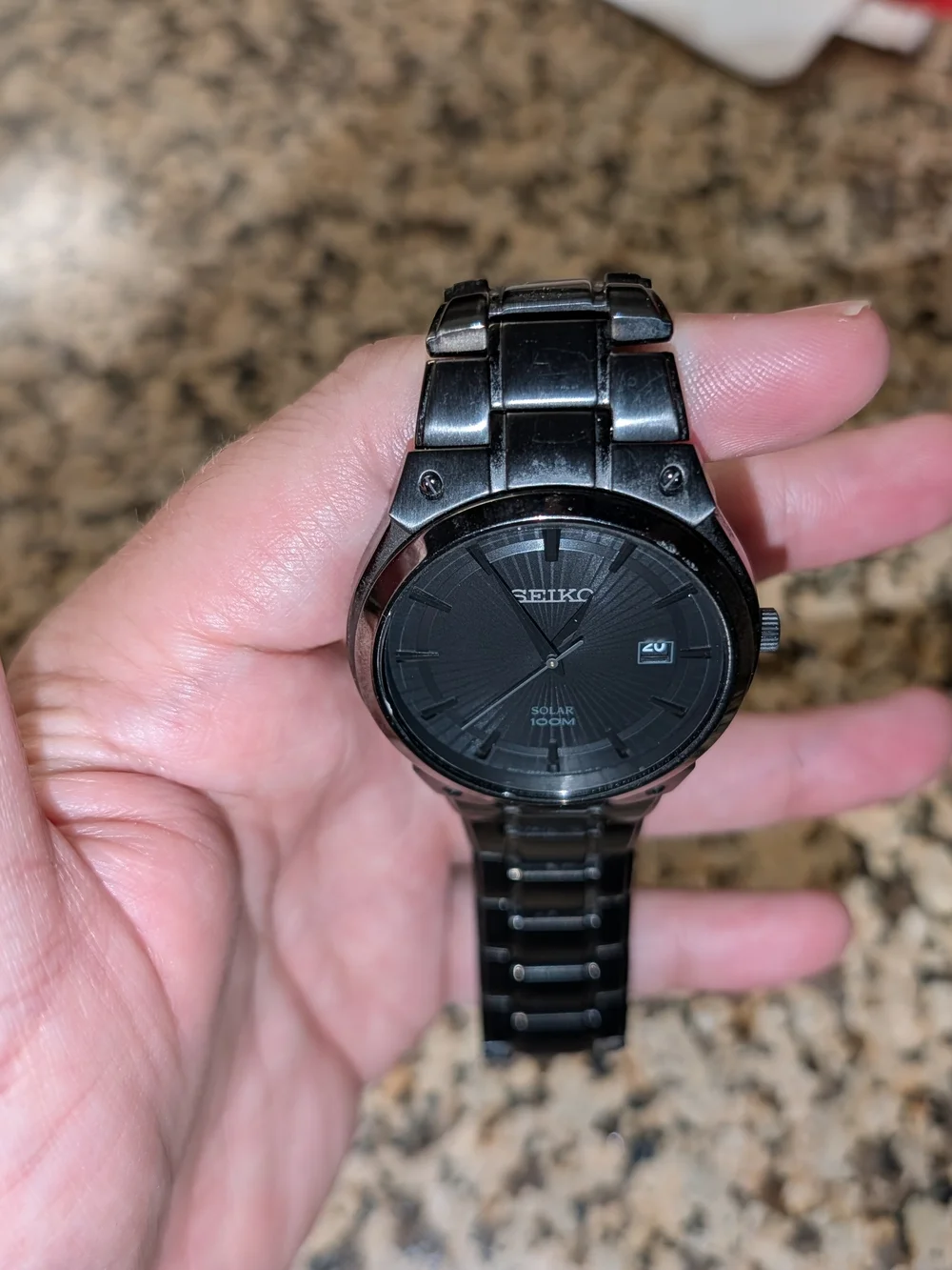 Seiko Men's Stainless Steel Watch with Sunburst Gray Dial *Solar Power*